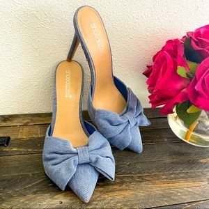Shoe Dazzle Denim Stiletto Heel Pumps w/Bow on Vamp (size 6)🌹